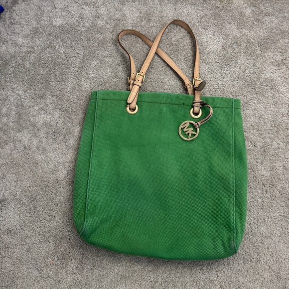 Michael Kors Green Canvas Tote Bag with Leather Straps - Picture 4 of 11